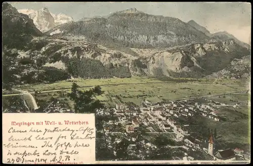 Ansichtskarte Meiringen Stadt mit Well- u. Wetterhorn 1904