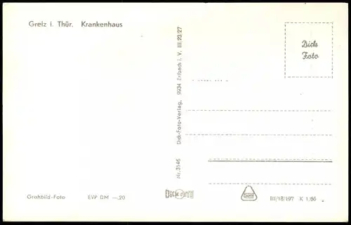 Ansichtskarte Greiz Krankenhaus 1966