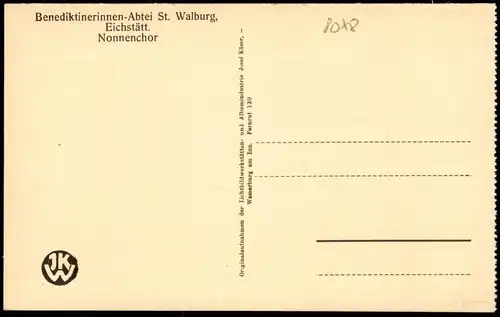 Ansichtskarte Eichstätt Benediktinerinnen-Abtei St. Walburg, Nonnenchor 1928