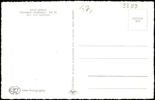 Ansichtskarte Hohegeiß-Braunlage HAUS URSULA 1961