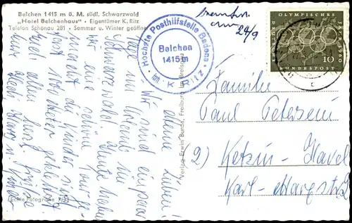 Ansichtskarte Aitern Neue Schwarzwald-Hochstraße Wiedener Eck Belchen 1960