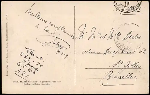 Ansichtskarte Kleve Lohengrindenkmal. 1919  gel. Stempel Rheinlandbesetzung