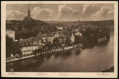 Ansichtskarte Kröllwitz-Halle (Saale) Flußpartie und Restaurant 1920