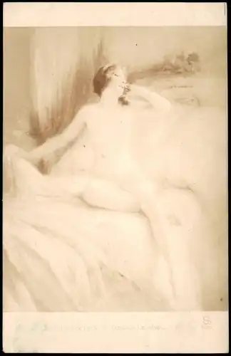 Ansichtskarte  Erotik (Nackt - Nude) Frau im Bett Künstlerkarte 1918
