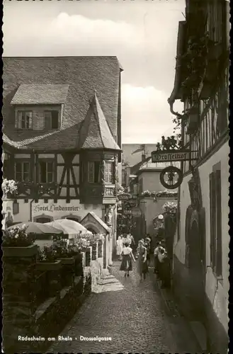 Ansichtskarte Rüdesheim (Rhein) Drosselgasse, Hotel Lindenwirt 1956