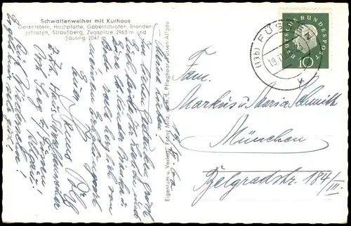 Ansichtskarte Füssen Schwaltenweiher mit Kurhaus 1960