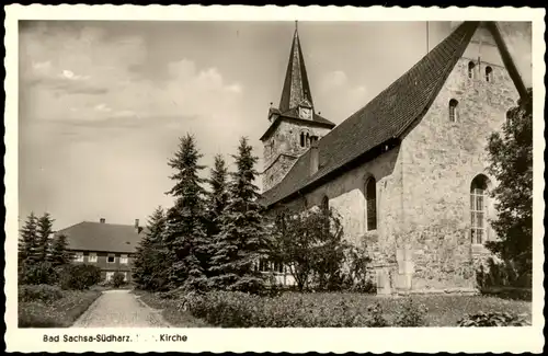 Ansichtskarte Bad Sachsa Kirche, Pfarrhaus - Fotokarte 1953