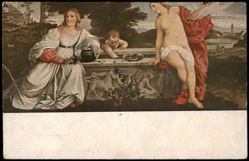 Künstlerkarte: Gemälde   Irdische und himmlische Liebe Erotik Tizian 1912