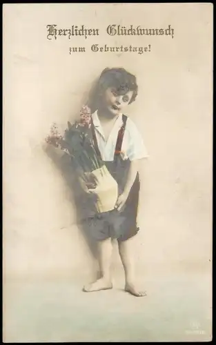 Glückwunsch Geburtstag Birthday Junge mit Blumentopf Fotokunst 1915