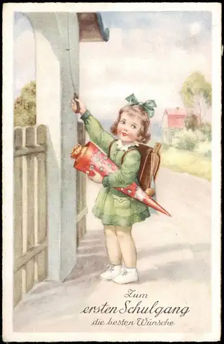 Glückwunsch - Schulanfang/Einschulung Mädchen mit Zuckertüte 1940