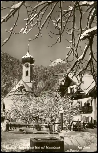 Ansichtskarte Farchant Dorf-Kirche mit Blick auf Brünstelskopf 1957