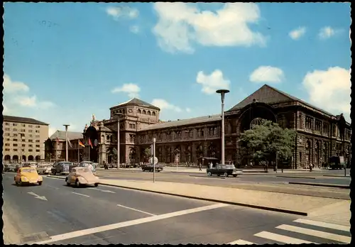 Nürnberg Hauptbahnhof Straße Autos VW Käfer 1969 Stempel Spielwarenmesse