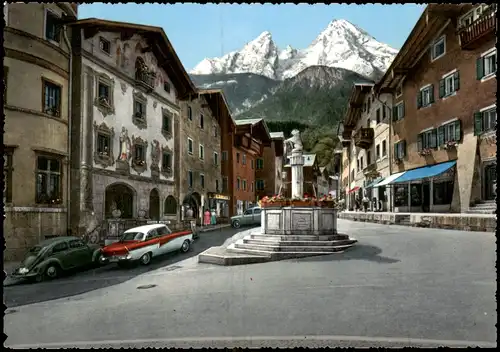 Ansichtskarte Berchtesgaden Marktplatz mit Watzmann (2714 m). 1963