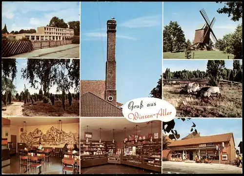 Ansichtskarte Winsen (Aller) Straßen, Windmühle, Restaurant 1982