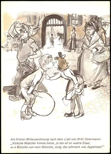 Köln Alt-Kölner-Milieuzeichnung nach dem Lied von Willi Ostermann: Mädchen 1973