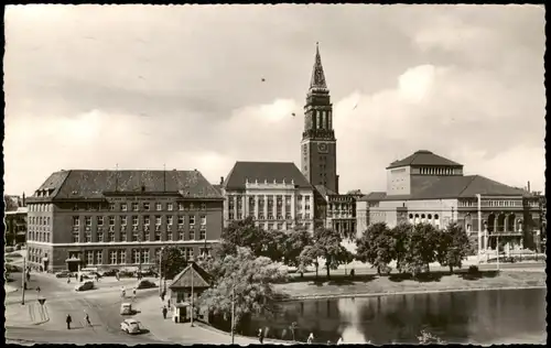 Ansichtskarte Kiel Rathaus und Stadttheater 1956