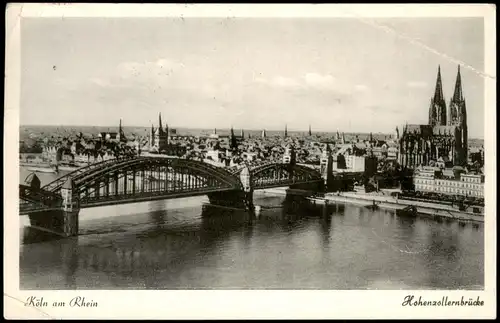 Ansichtskarte Köln Hohenzollernbrücke, Stadt Partie am Rhein 1954