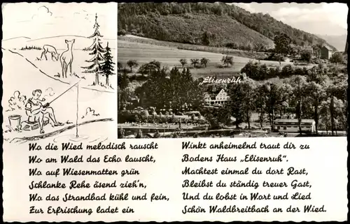 Ansichtskarte Waldbreitbach Ansicht mit Haus Elisenruh am Strandbad 1969/1963