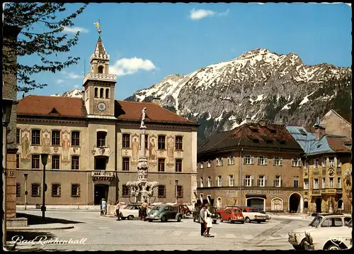 Bad Reichenhall Rathausplatz, Rathaus, Autos u.a. VW Käfer 1970