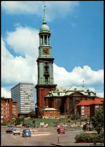 Neustadt-Hamburg Michaeliskirche, Straßen Verkehr, VW Käfer u.a. Autos 1970