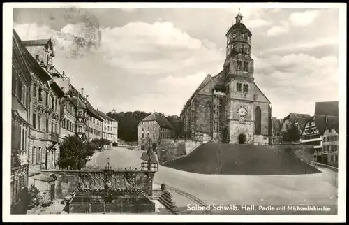 Ansichtskarte Schwäbisch Hall Partie mit Michaeliskirche 1941  gel. Feldpost WK2
