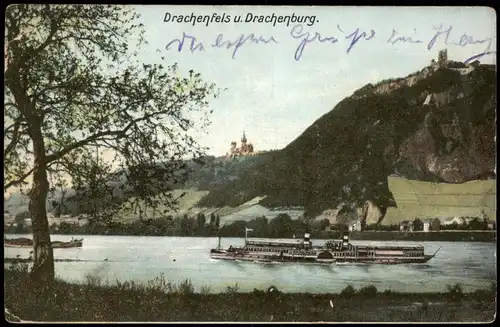 Ansichtskarte Königswinter Drachenfels u. Drachenburg 1906    (Bahnpoststempel)