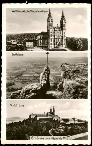 Ansichtskarte Bad Staffelstein 3 Bild Banz, Kirche  1952 gel. Bahnpoststempel