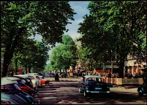 Ansichtskarte Düsseldorf Königsallee, Autos - Restaurant 1965