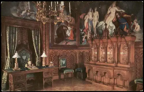 Ansichtskarte Schwangau Arbeitszimmer im Königlichen Schloß 1910