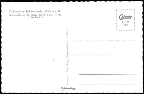 St. Blasien Toufkapelle mit der Statue des hl. Blasius (1714) 1953