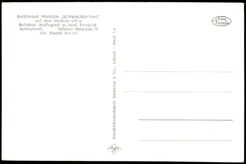 Ansichtskarte Abterode-Meißner GASTHAUS PENSION SCHWALBENTHAL 1962