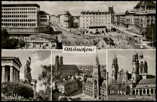 München Karlsplatz, Bavaria, Marienplatz und Frauenkirche, Theatinerkirche 1955