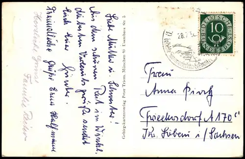 Ansichtskarte Reit im Winkl Stadt - Telegramm AK 1953