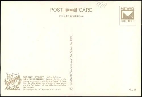 Postcard West End-London Regent Street, London-illuminations 1988