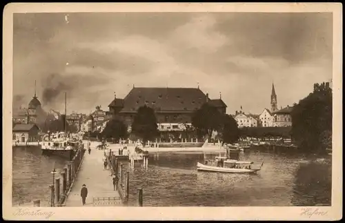 Ansichtskarte Konstanz Hafen, Steg - Schiffe 1927