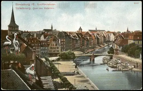 CPA Straßburg Strasbourg Quai des Bateliers. 1907  Stempel Zürich Brigels