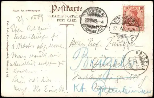 CPA Straßburg Strasbourg Quai des Bateliers. 1907  Stempel Zürich Brigels