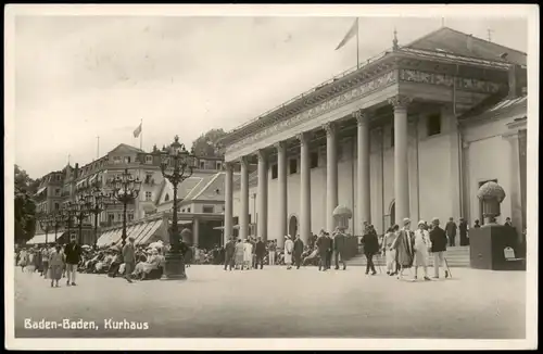 Baden-Baden Kurhaus, Hotel - feine Herrschaften flanieren - Fotokarte 1928
