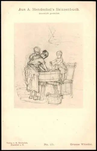 Aus A Hendschel's Skizzenbuch. Grosse Wäsche, Künstlerkarte Kunstwerke 1911
