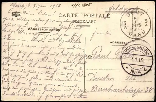 Gent Ghent (Gand) Vieilles maisons : Bateliers   1915  gel. Feldpoststempel