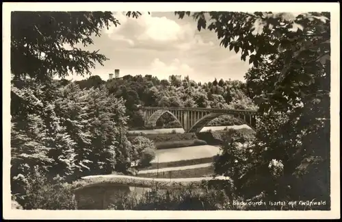 Ansichtskarte Grünwald (Oberbayern) Stadt und Brücke - Fotokarte 1955