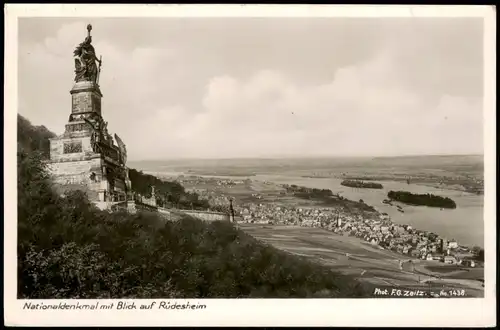Ansichtskarte Rüdesheim (Rhein) National-Denkmal und Stadt - Fotokarte 1952