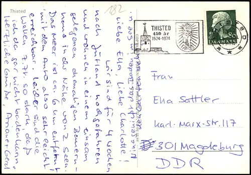 Postcard Thisted Luftbild mit Hafen 1980