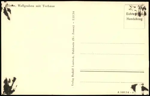Ansichtskarte Mirow Wallgraben mit Torhaus 1954