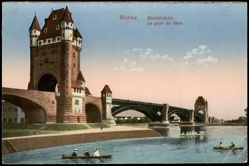 Ansichtskarte Worms Rheinbrücke Le pont du Rhin 1920