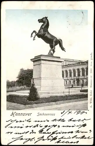 Ansichtskarte Hannover Sachsenroß Denkmal 1901  SALDER (Ankunftsstempel)