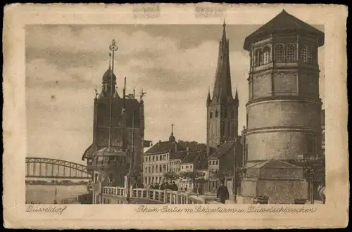 Düsseldorf Rhein-Partie m Schlosturm u. Düsselschlösschen 1923