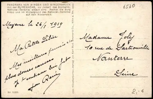 Bingen Rhein Bingerbrück 1919  Feldpost Feldpoststation No. 8 der 6. Armee WK1