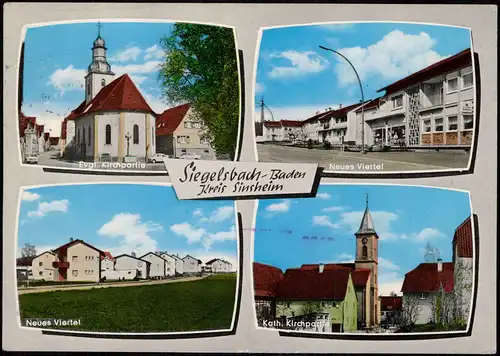 Siegelsbach Mehrbild-AK Baden Kreis Sinsheim u.a. Neues Viertel, Kirche 1965