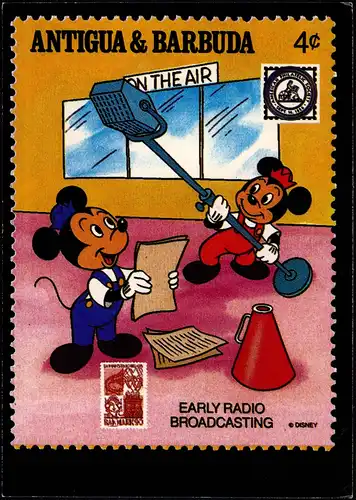 Ansichtskarte  Briefmarken-Ansichtskarte Mickey Disney Antigua Barbuda 1998